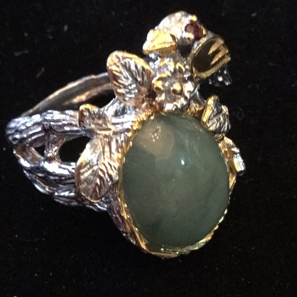Amazing Genuine Jade & Ruby Bird Ring - Picture 6 of 8